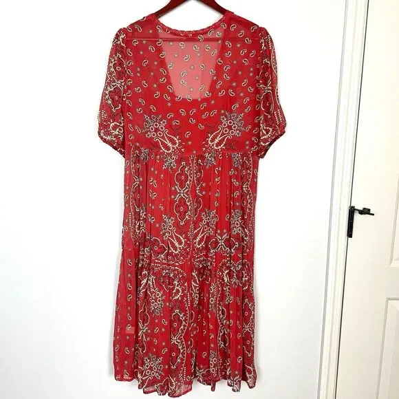 Sundance Briela Bandana Western Cowgirl Print Bohemian Midi Dress Red Sz Medium - Picture 7 of 13